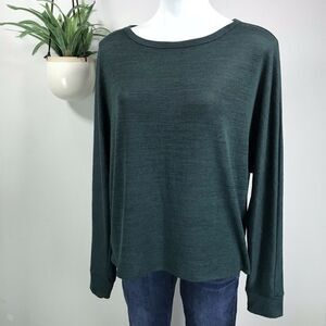 M Magaschoni Dolman Sleeve Thin Knit Sweater Top Green Bateau‎ Pullover Size L